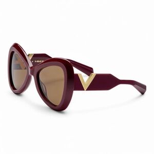 New! Valentino V GOLD III VLS 138B, Burgundy Butterfly Sunglasses, Authentic